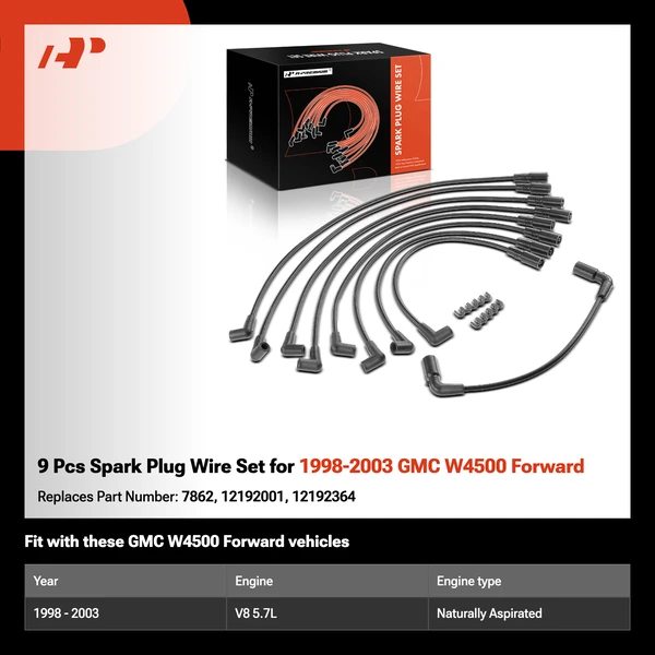 9 Pcs Spark Plug Wire Set for 1998-2003 GMC W4500 Forward
