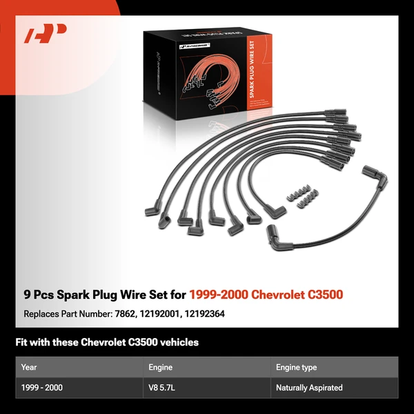9 Pcs Spark Plug Wire Set for 1999-2000 Chevrolet C3500