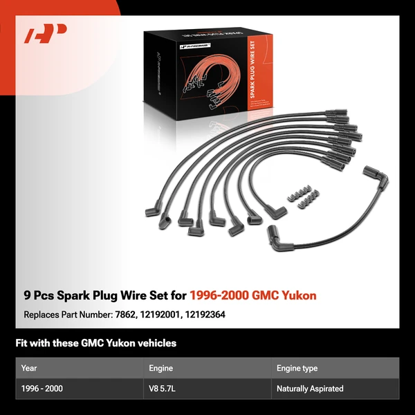 9 Pcs Spark Plug Wire Set for 1996-2000 GMC Yukon