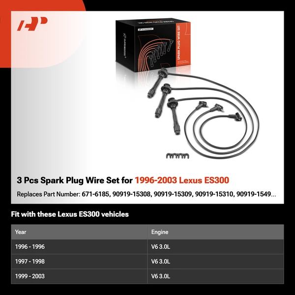 3 Pcs Spark Plug Wire Set for 1996-2003 Lexus ES300