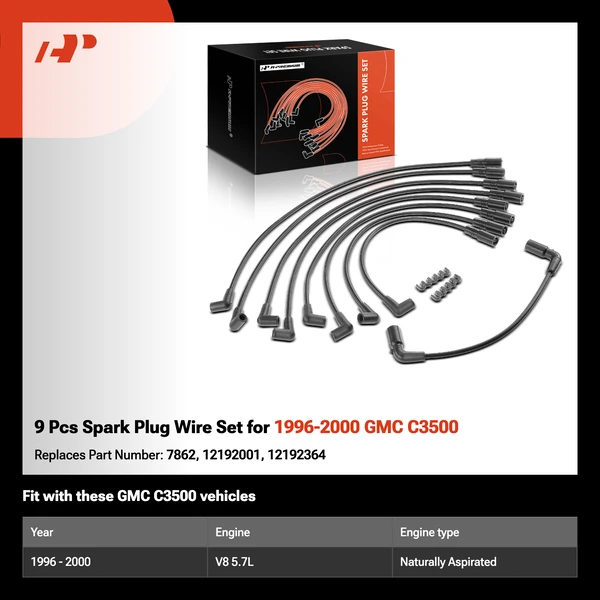 9 Pcs Spark Plug Wire Set for 1996-2000 GMC C3500