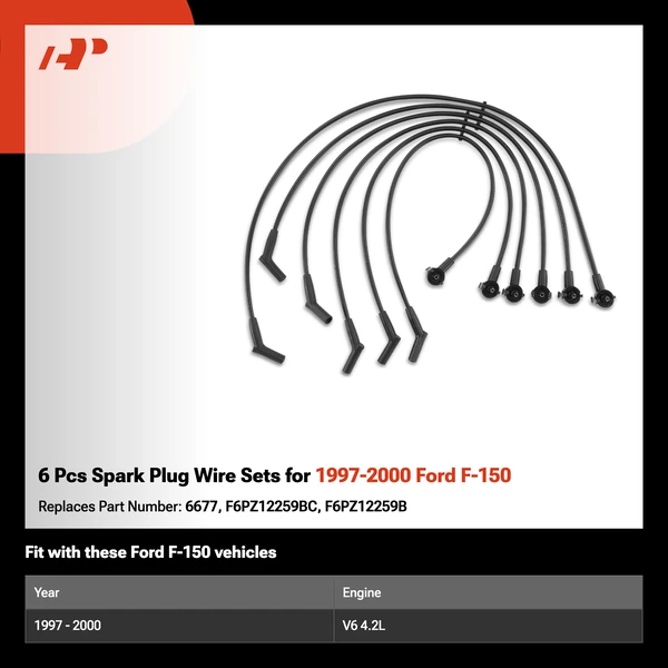 6 Pcs Spark Plug Wire Sets for 1997-2000 Ford F-150