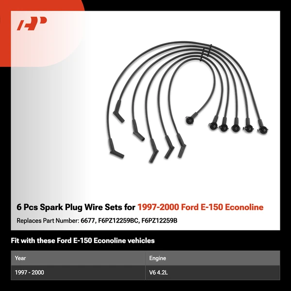 6 Pcs Spark Plug Wire Sets for 1997-2000 Ford E-150 Econoline