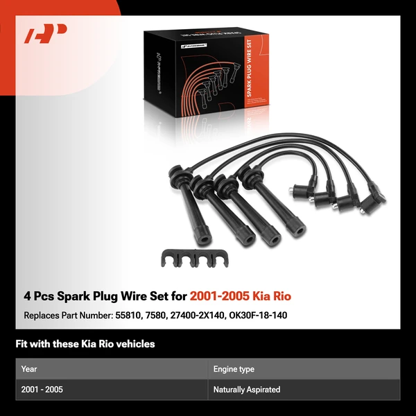 4 Pcs Spark Plug Wire Set for 2001-2005 Kia Rio