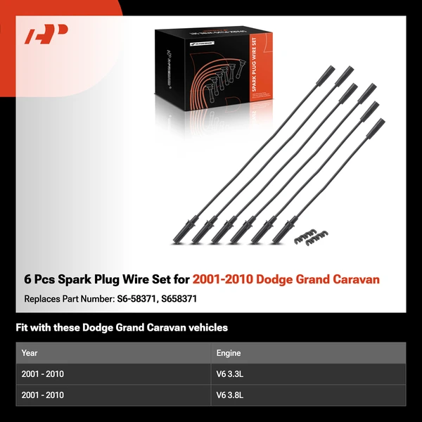 6 Pcs Spark Plug Wire Set for 2001-2010 Dodge Grand Caravan