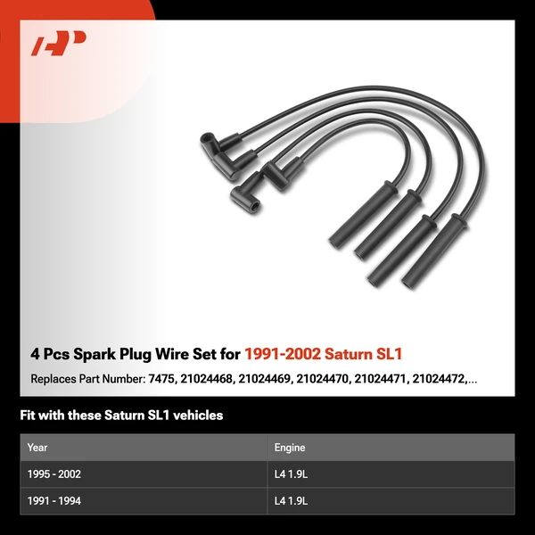 4 Pcs Spark Plug Wire Set for 1991-2002 Saturn SL1