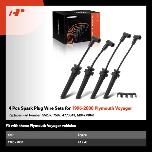 4 Pcs Spark Plug Wire Sets for 1996-2000 Plymouth Voyager