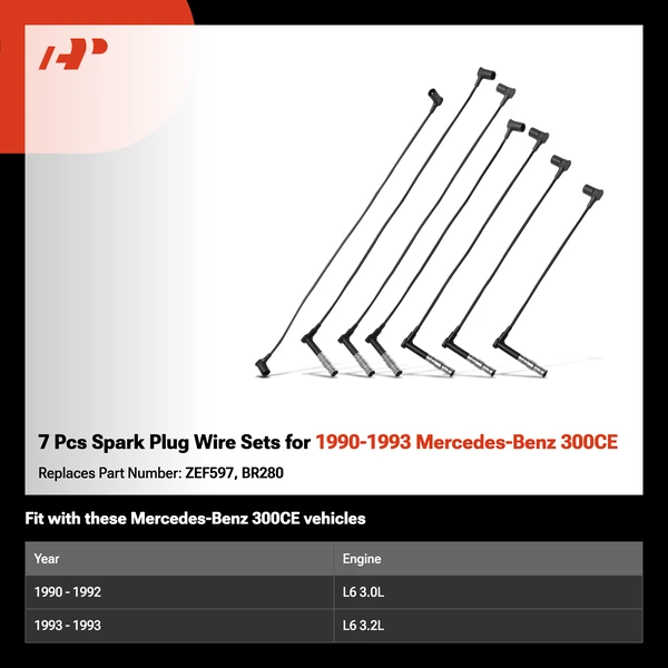 7 Pcs Spark Plug Wire Sets for 1990-1993 Mercedes-Benz 300CE