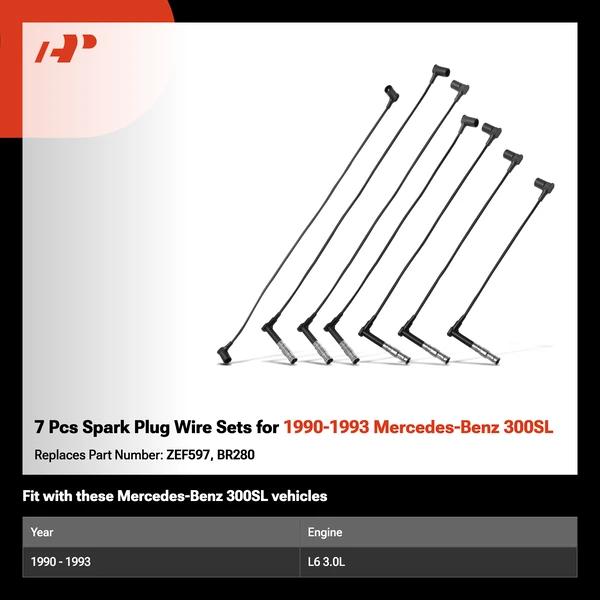 7 Pcs Spark Plug Wire Sets for 1990-1993 Mercedes-Benz 300SL