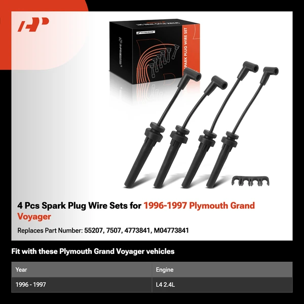 4 Pcs Spark Plug Wire Sets for 1996-1997 Plymouth Grand Voyager