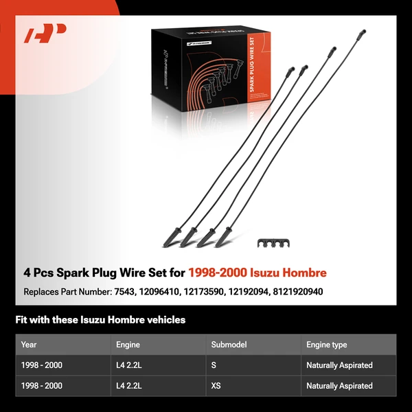 4 Pcs Spark Plug Wire Set for 1998-2000 Isuzu Hombre