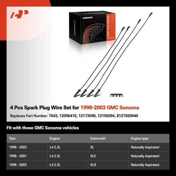 4 Pcs Spark Plug Wire Set for 1998-2003 GMC Sonoma