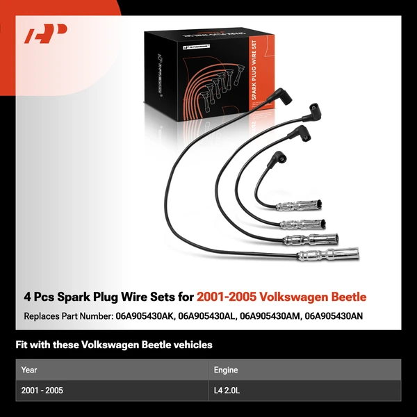 4 Pcs Spark Plug Wire Sets for 2001-2005 Volkswagen Beetle