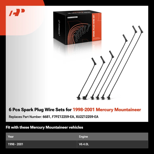 6 Pcs Spark Plug Wire Sets for 1998-2001 Mercury Mountaineer