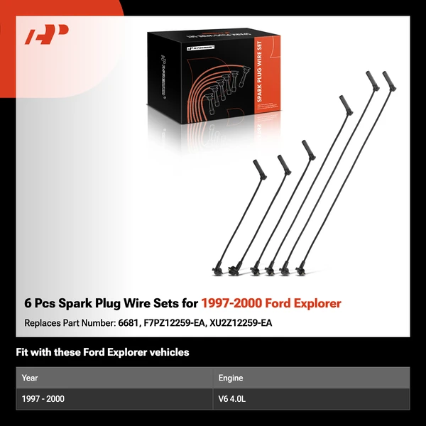 6 Pcs Spark Plug Wire Sets for 1997-2000 Ford Explorer