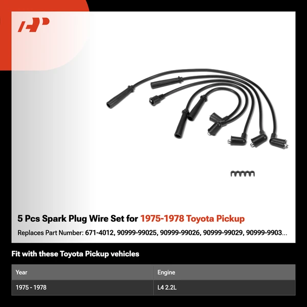 5 Pcs Spark Plug Wire Set for 1975-1978 Toyota Pickup