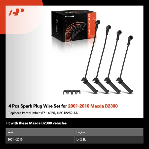 4 Pcs Spark Plug Wire Set for 2001-2010 Mazda B2300