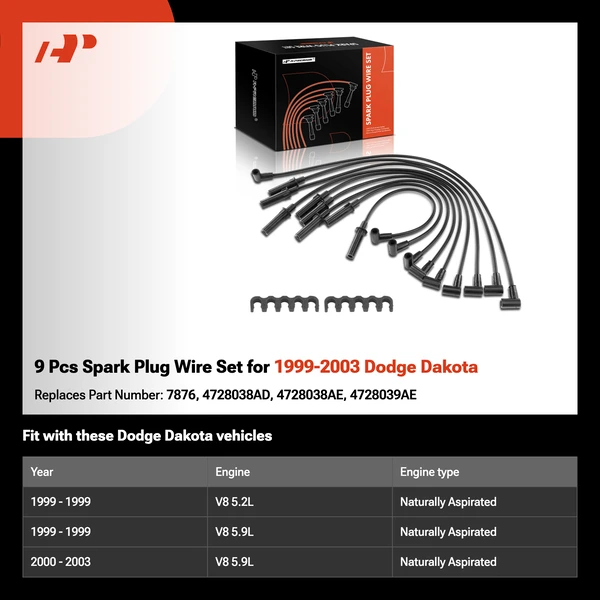 9 Pcs Spark Plug Wire Set for 1999-2003 Dodge Dakota