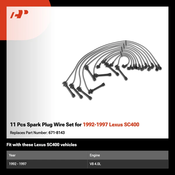11 Pcs Spark Plug Wire Set for 1992-1997 Lexus SC400