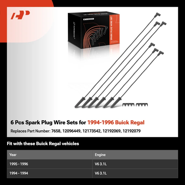6 Pcs Spark Plug Wire Sets for 1994-1996 Buick Regal