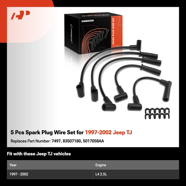 5 Pcs Spark Plug Wire Set for 1997-2002 Jeep TJ
