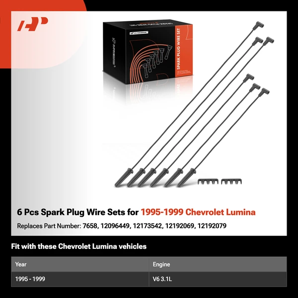6 Pcs Spark Plug Wire Sets for 1995-1999 Chevrolet Lumina