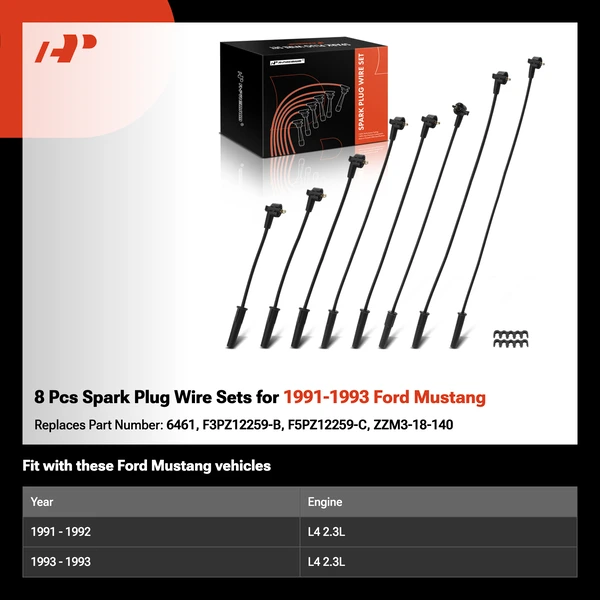 8 Pcs Spark Plug Wire Sets for 1991-1993 Ford Mustang