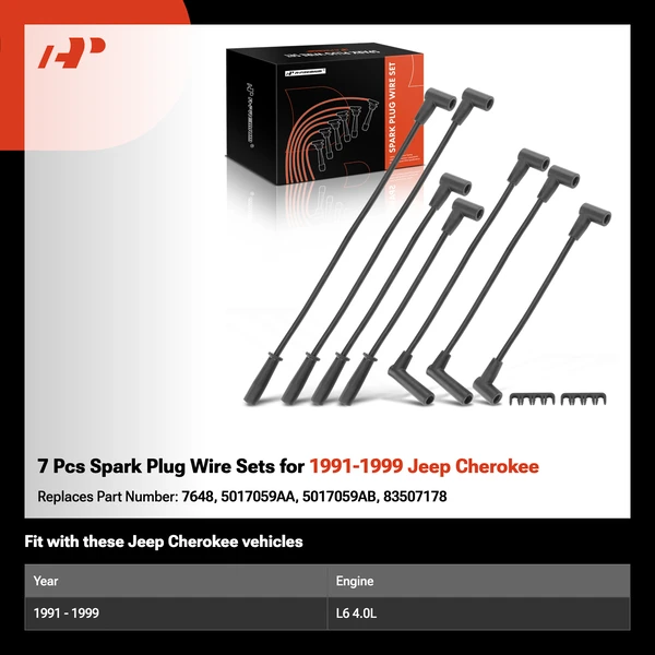 7 Pcs Spark Plug Wire Sets for 1991-1999 Jeep Cherokee