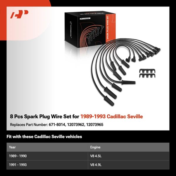 8 Pcs Spark Plug Wire Set for 1989-1993 Cadillac Seville