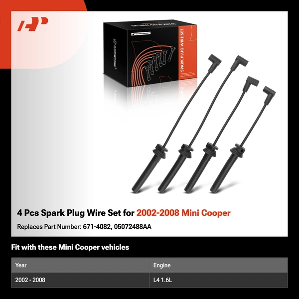 4 Pcs Spark Plug Wire Set for 2002-2008 Mini Cooper