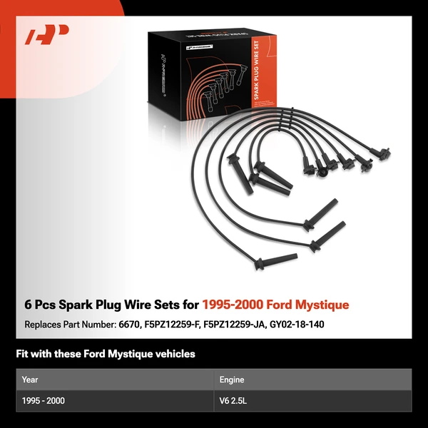 6 Pcs Spark Plug Wire Sets for 1995-2000 Ford Mystique