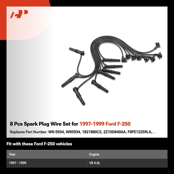 8 Pcs Spark Plug Wire Set for 1997-1999 Ford F-250
