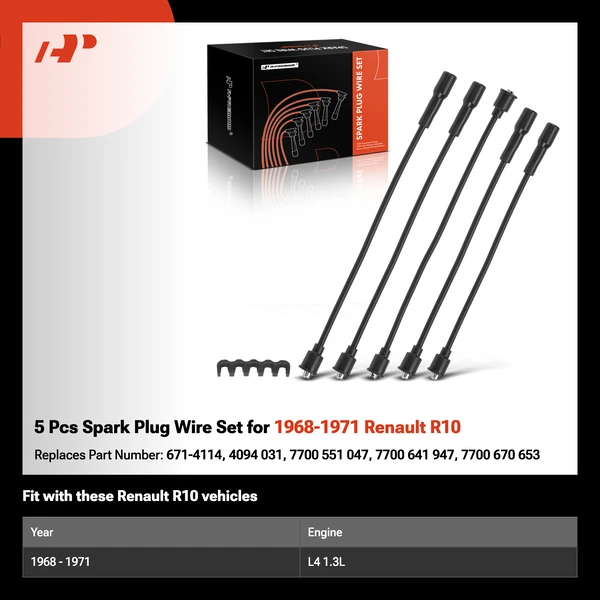 5 Pcs Spark Plug Wire Set for 1968-1971 Renault R10