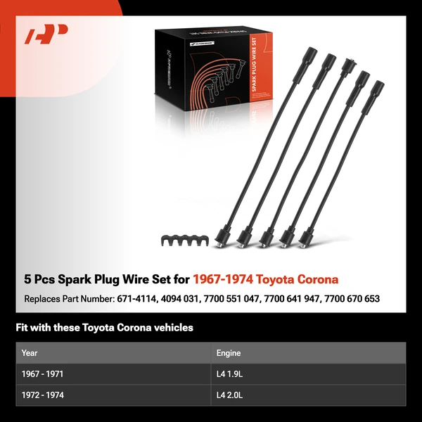 5 Pcs Spark Plug Wire Set for 1967-1974 Toyota Corona