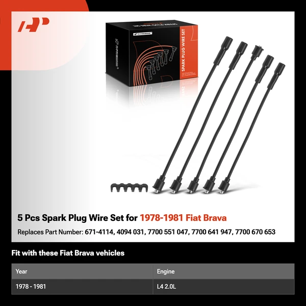 5 Pcs Spark Plug Wire Set for 1978-1981 Fiat Brava