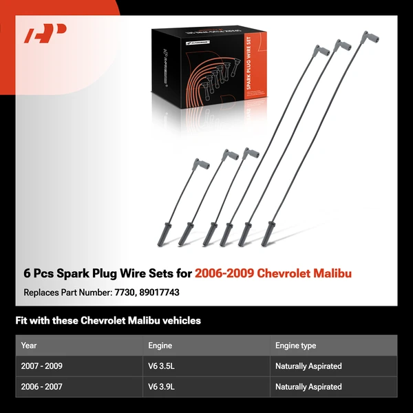 6 Pcs Spark Plug Wire Sets for 2006-2009 Chevrolet Malibu