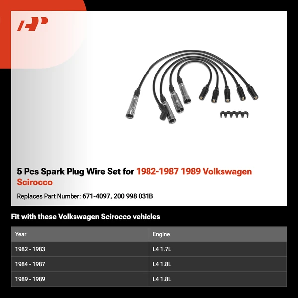 5 Pcs Spark Plug Wire Set for 1982-1987 1989 Volkswagen Scirocco