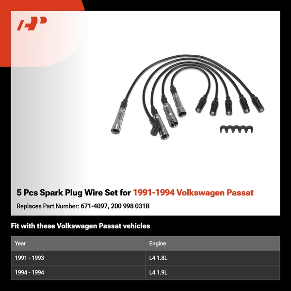 5 Pcs Spark Plug Wire Set for 1991-1994 Volkswagen Passat