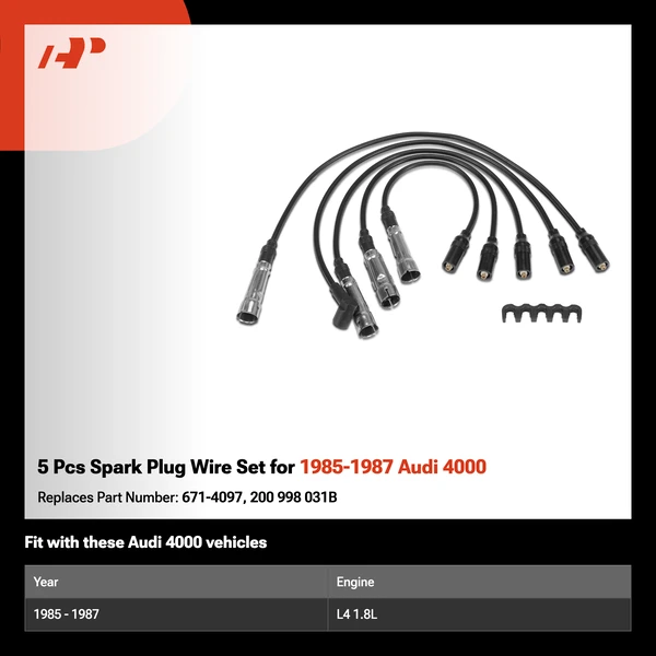 5 Pcs Spark Plug Wire Set for 1985-1987 Audi 4000