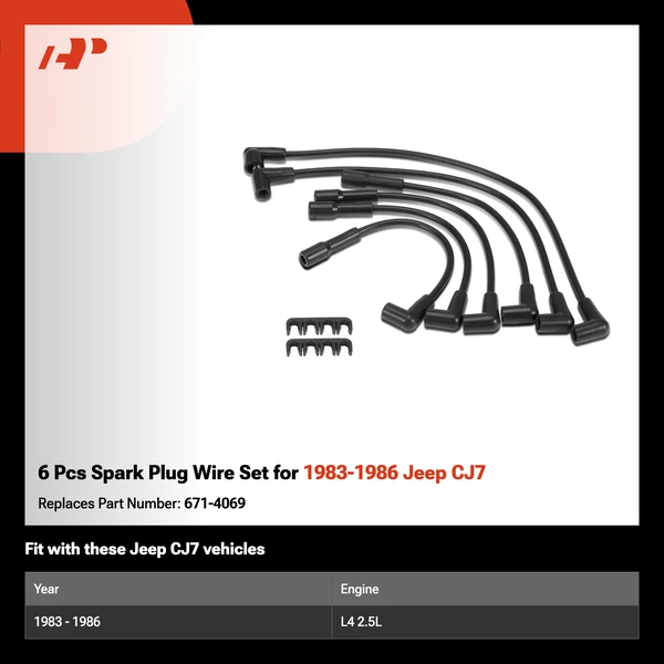 6 Pcs Spark Plug Wire Set for 1983-1986 Jeep CJ7