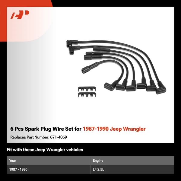 6 Pcs Spark Plug Wire Set for 1987-1990 Jeep Wrangler