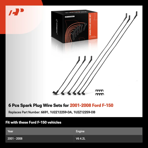 6 Pcs Spark Plug Wire Sets for 2001-2008 Ford F-150