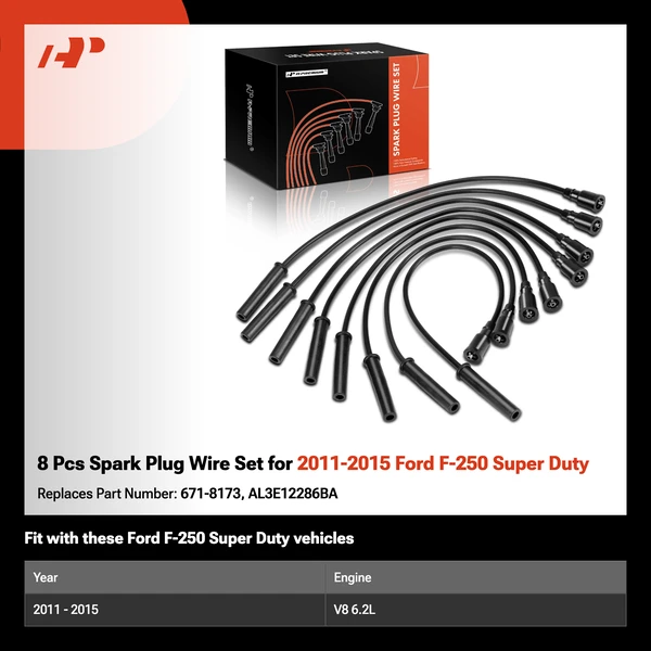 8 Pcs Spark Plug Wire Set for 2011-2015 Ford F-250 Super Duty