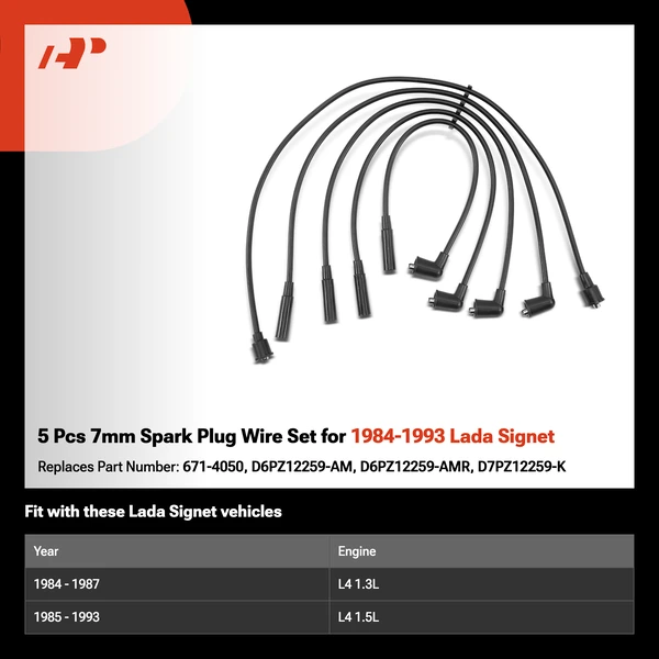 5 Pcs 7mm Spark Plug Wire Set for 1984-1993 Lada Signet