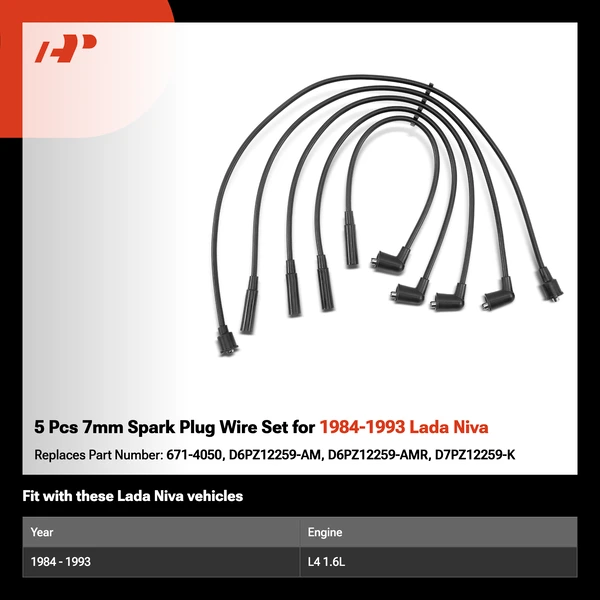 5 Pcs 7mm Spark Plug Wire Set for 1984-1993 Lada Niva