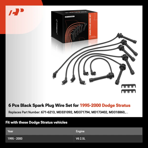 6 Pcs Black Spark Plug Wire Set for 1995-2000 Dodge Stratus