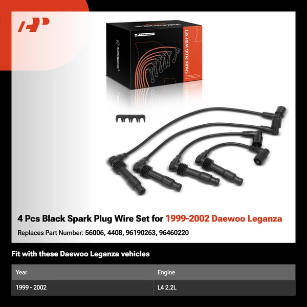 4 Pcs Black Spark Plug Wire Set for 1999-2002 Daewoo Leganza