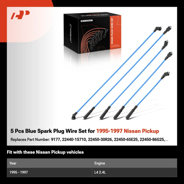 5 Pcs Blue Spark Plug Wire Set for 1995-1997 Nissan Pickup