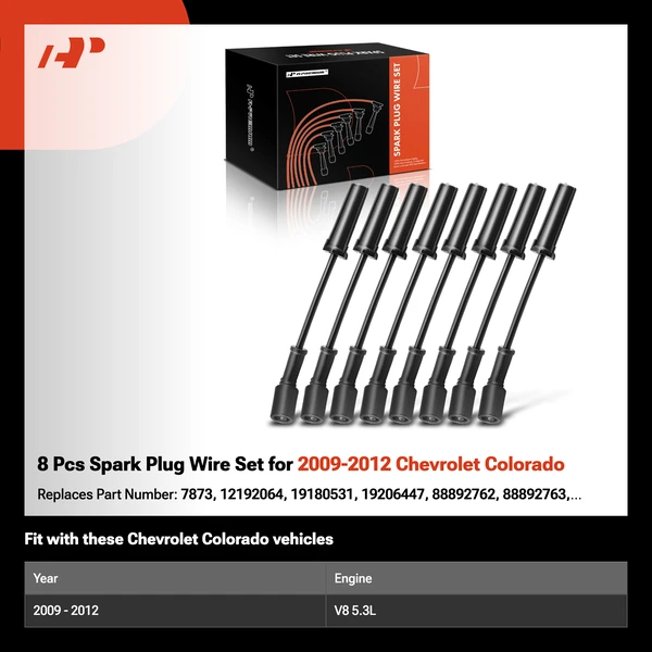 8 Pcs Spark Plug Wire Set for 2009-2012 Chevrolet Colorado