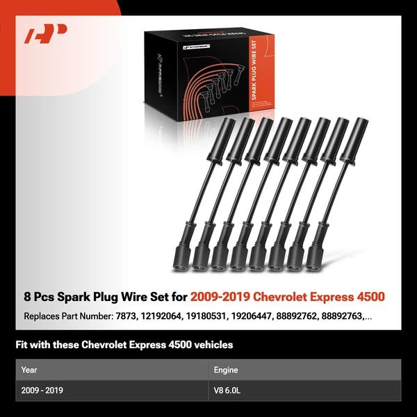 8 Pcs Spark Plug Wire Set for 2009-2019 Chevrolet Express 4500